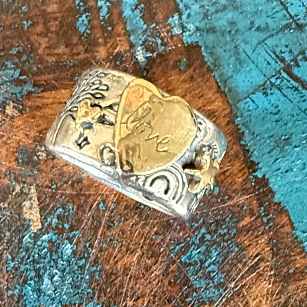 Jes MaHarry “Love Ring”. Sterling silver with 14 kt large gold heart.